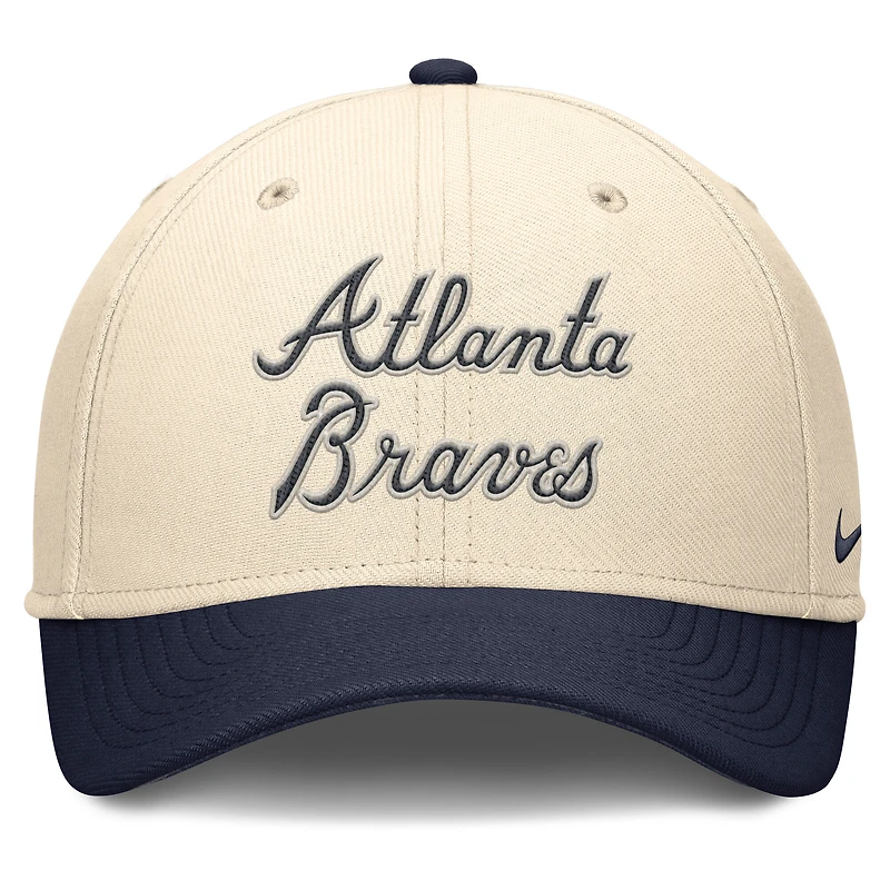 Men's Nike Natural/Navy Atlanta Braves Statement Rise Performance Flex Hat