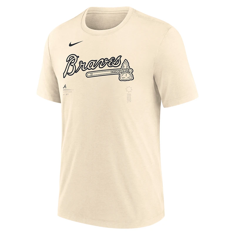 Men's Nike Natural Atlanta Braves Wordmark Tri-Blend T-Shirt