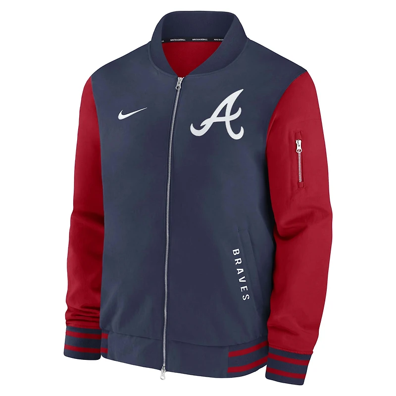 Men's Nike Navy/Red Atlanta Braves Authentic Collection Dugout Relaxed Full-Zip Bomber Jacket