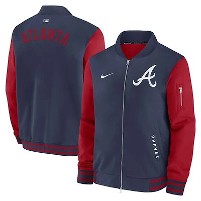 Men's Nike Navy/Red Atlanta Braves Authentic Collection Dugout Relaxed Full-Zip Bomber Jacket