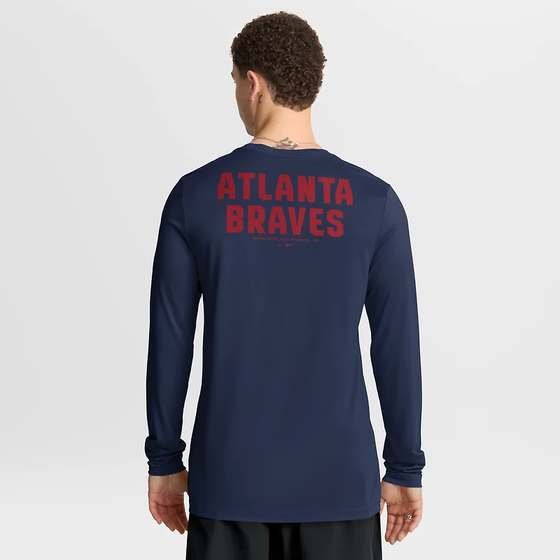 Men's Nike Navy Atlanta Braves 2-Hit Legend Dri-FIT Long Sleeve T-Shirt