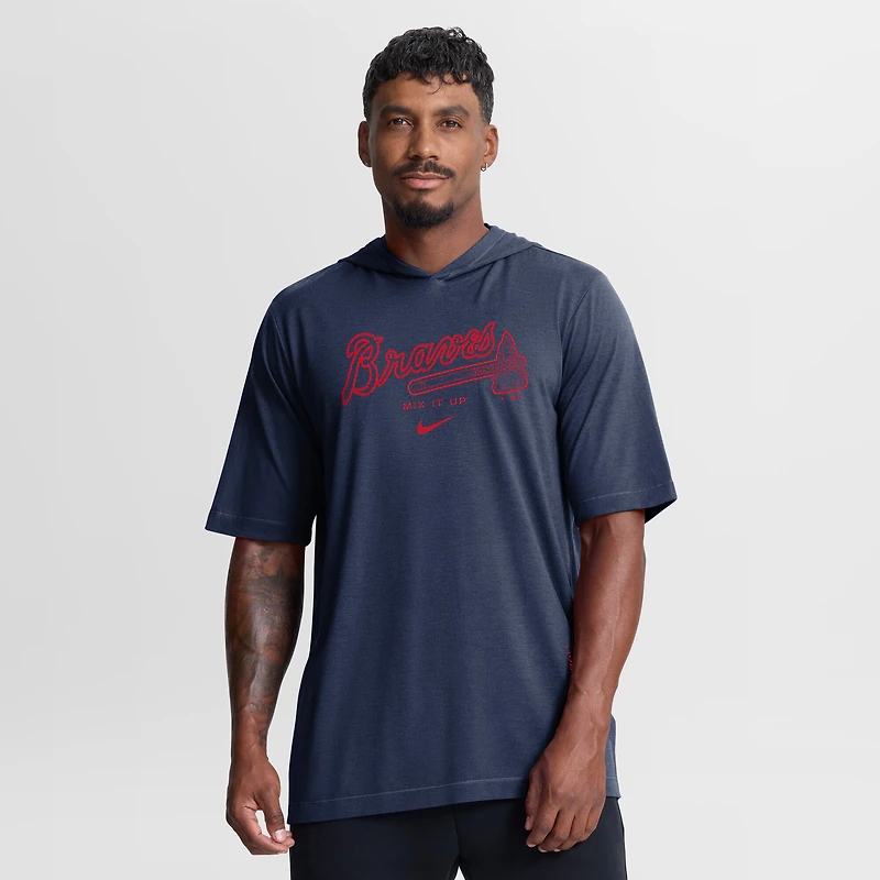 Men's Nike Navy Atlanta Braves Arched Wordmark Tri-Blend Hooded T-Shirt