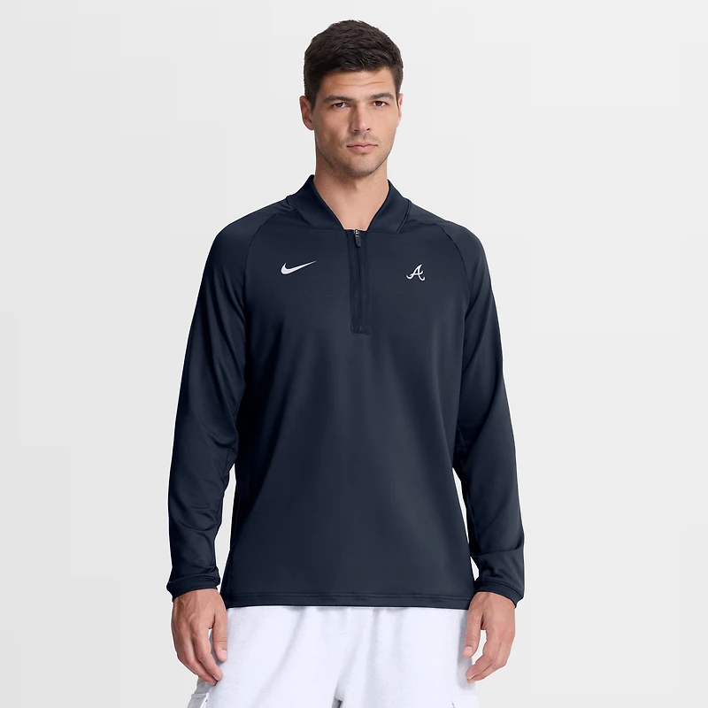 Pull-over Nike Atlanta Braves Authentic Collection Dri-FIT à demi-zip bleu marine pour homme