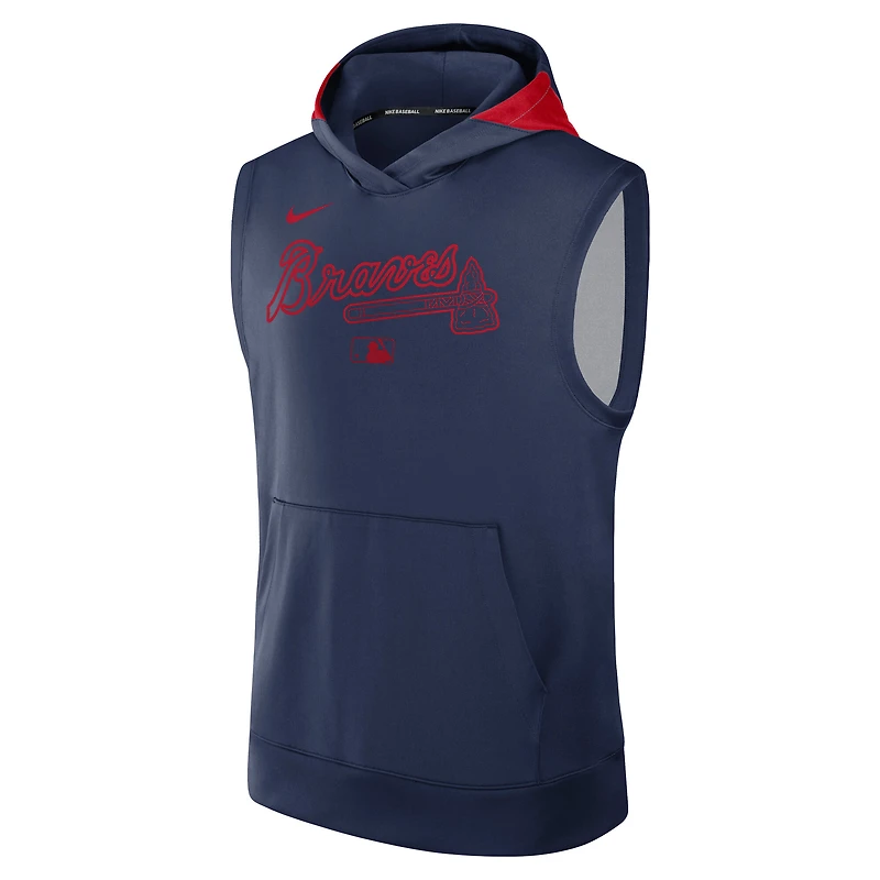 Sweat à capuche sans manches Nike bleu marine Atlanta Braves Authentic Collection Dri-FIT pour homme