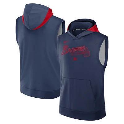 Sweat à capuche sans manches Nike bleu marine Atlanta Braves Authentic Collection Dri-FIT pour homme