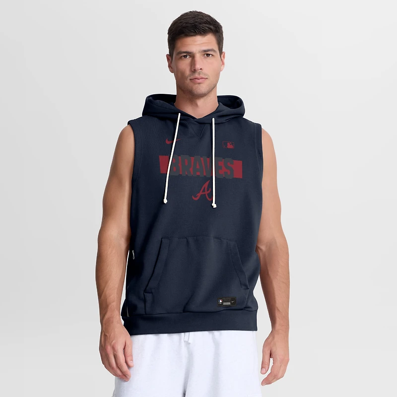Sweat à capuche sans manches Nike Atlanta Braves Authentic Collection Standard Issue Dri-FIT bleu marine pour homme