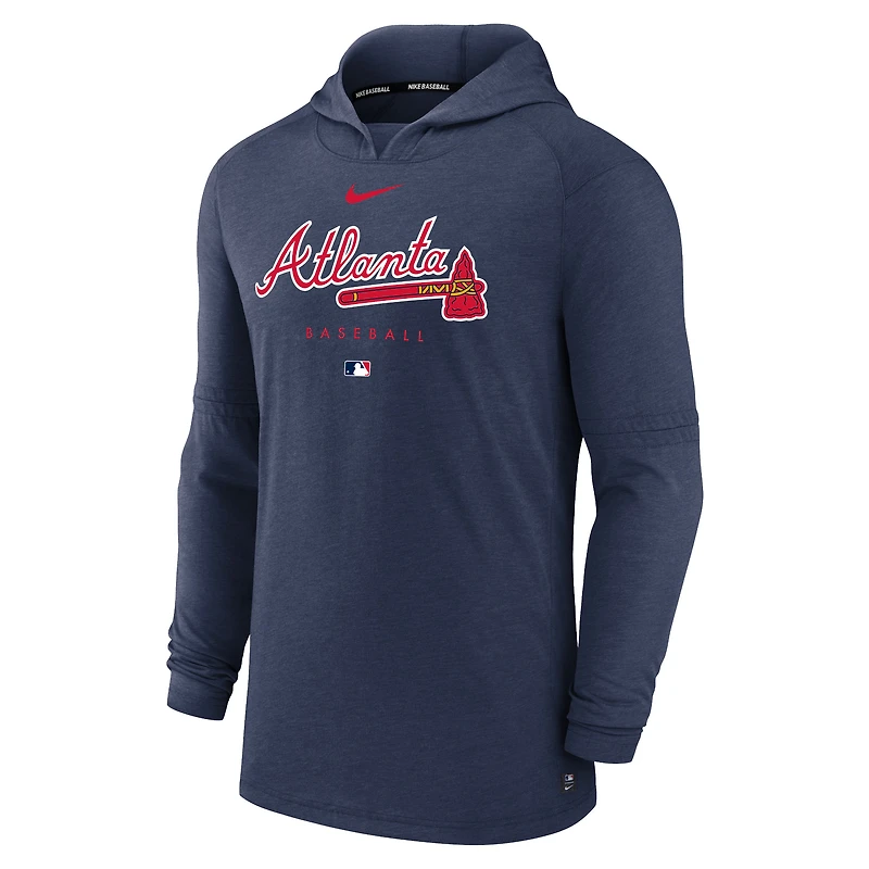Men's Nike  Navy Atlanta Braves Authentic Collection Tri-Blend Performance Pullover Hoodie