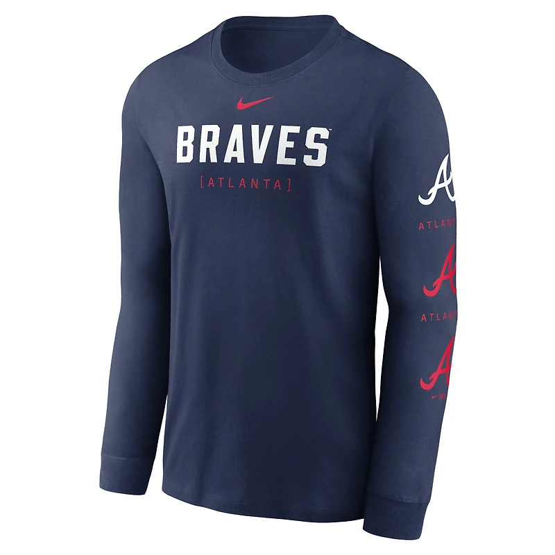 Men's Nike Navy Atlanta Braves Wordmark Logo Long Sleeve T-Shirt