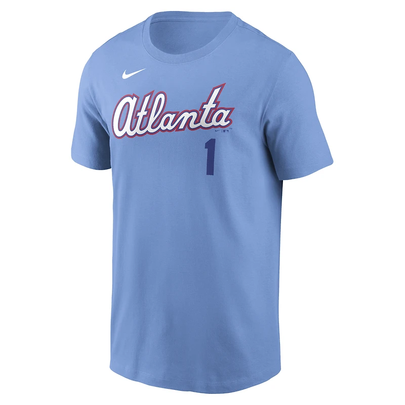 T-shirt Nike Ozzie Albies bleu clair Atlanta Braves 2026 City Connect pour homme, avec nom et numéro