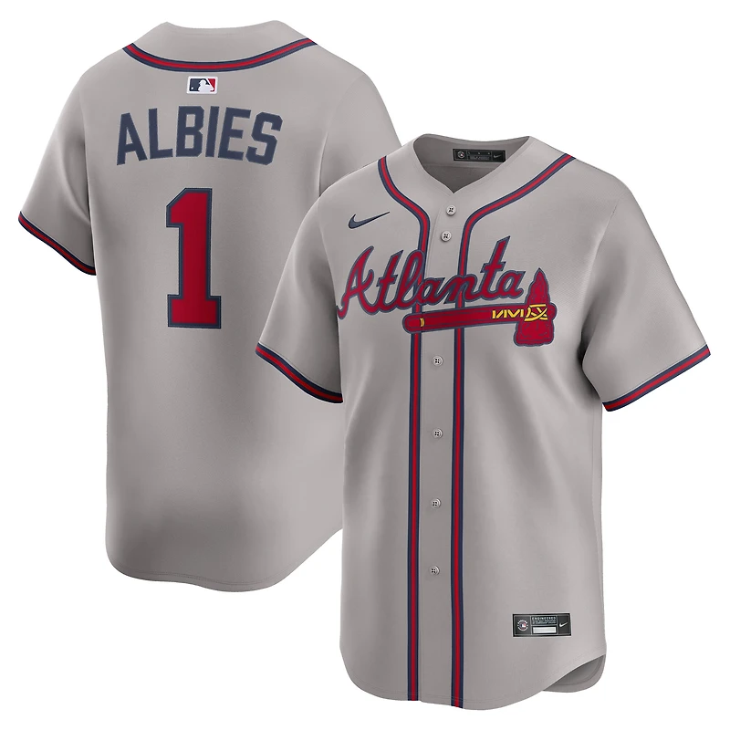 Maillot Nike Ozzie Albies gris des Atlanta Braves en édition limitée pour homme