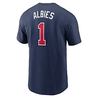T-shirt avec nom et numéro Nike Ozzie Albies pour hommes, bleu marine, Atlanta Braves Fuse