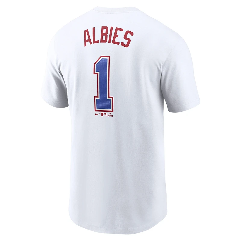 T-shirt Nike Ozzie Albies blanc pour homme Atlanta Braves 2024 City Connect Fuse avec nom et numéro