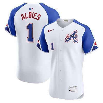 Maillot de joueur Nike Ozzie Albies blanc des Atlanta Braves City Connect Elite pour homme