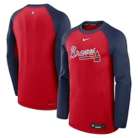 Men's Nike Red/Navy Atlanta Braves Authentic Collection Game Time Raglan Performance Long Sleeve T-Shirt