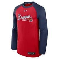 Men's Nike Red/Navy Atlanta Braves Authentic Collection Game Time Raglan Performance Long Sleeve T-Shirt