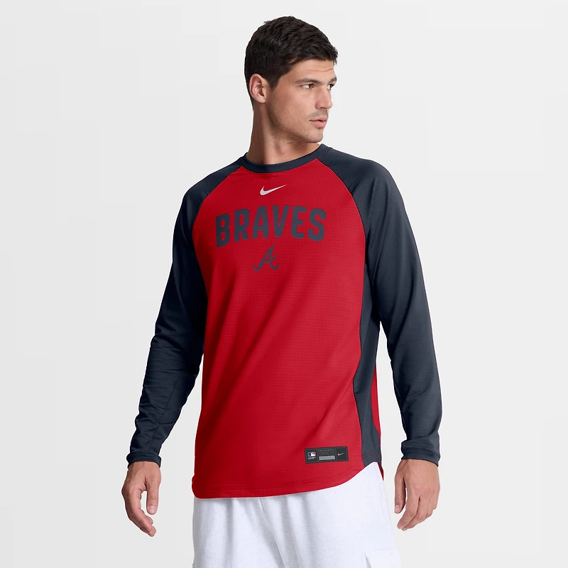Sweat-shirt raglan Nike Dri-FIT Authentic Collection rouge Atlanta Braves pour homme