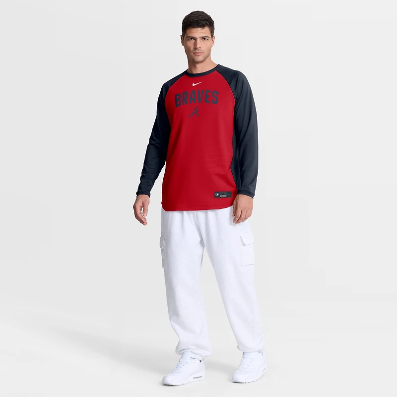 Men's Nike Red Atlanta Braves Authentic Collection Raglan Dri-FIT Sweatshirt