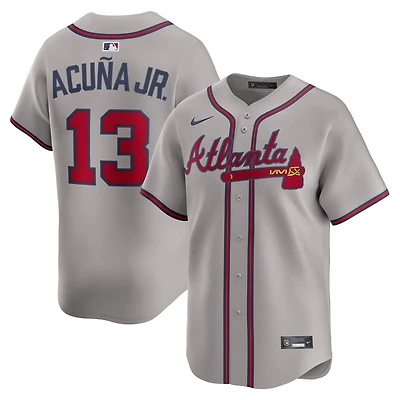 Maillot Nike Ronald Acuña Jr. pour homme, gris, Atlanta Braves Road Limited, joueur