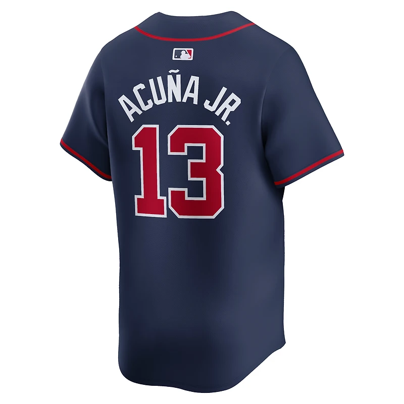 Maillot Nike Ronald Acuña Jr. pour homme, bleu marine, joueur alternatif des Braves d'Atlanta, limité