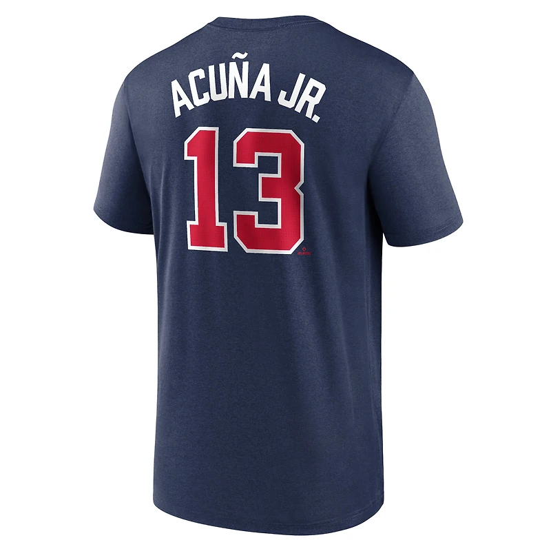 T-shirt Nike Ronald Acuña Jr. bleu marine pour homme, avec nom et numéro de légende des Braves d'Atlanta