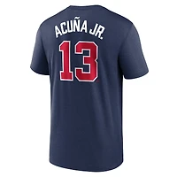 T-shirt Nike Ronald Acuña Jr. bleu marine pour homme, avec nom et numéro de légende des Braves d'Atlanta