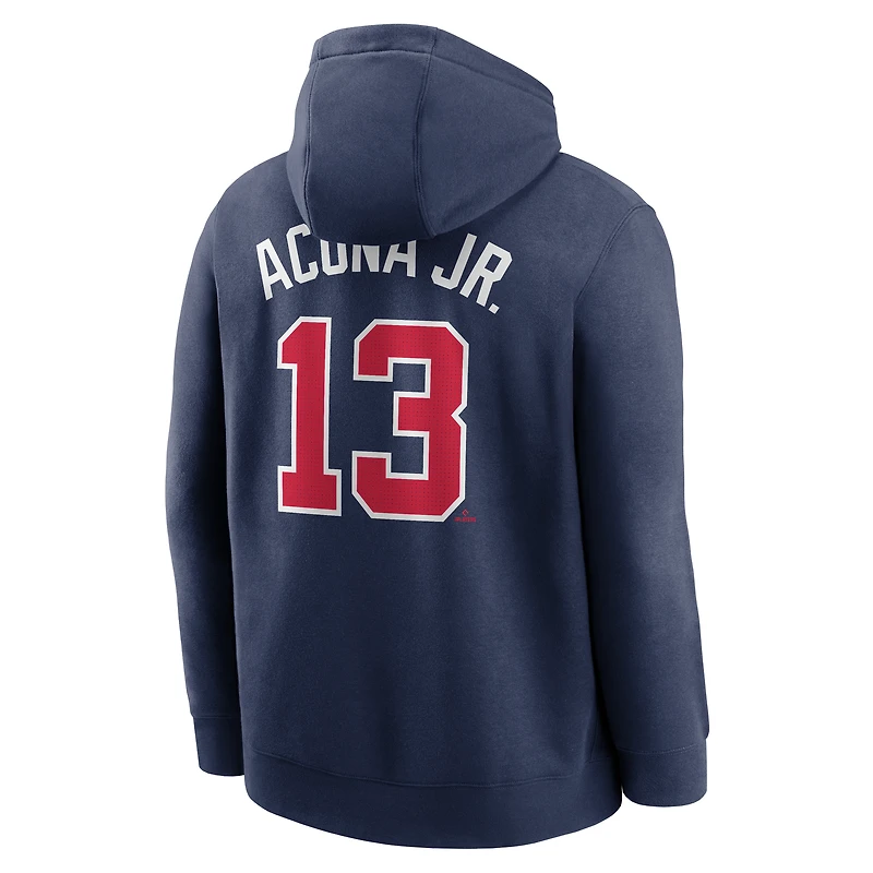 Men's Nike Ronald Acuña Jr. Navy Atlanta Braves Player Name & Number Club Fleece Pullover Hoodie