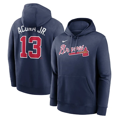 Men's Nike Ronald Acuña Jr. Navy Atlanta Braves Player Name & Number Club Pullover Hoodie