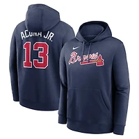 Men's Nike Ronald Acuña Jr. Navy Atlanta Braves Player Name & Number Club Pullover Hoodie