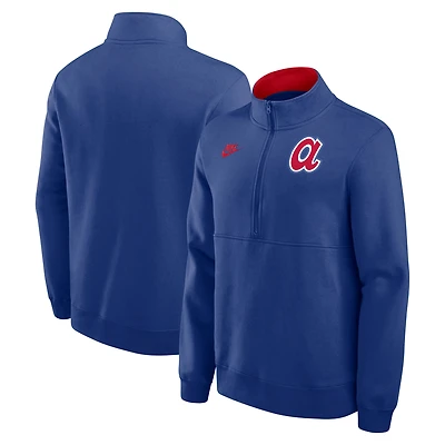 Pull en molleton demi-zippé Nike Royal Atlanta Braves Cooperstown Collection pour homme