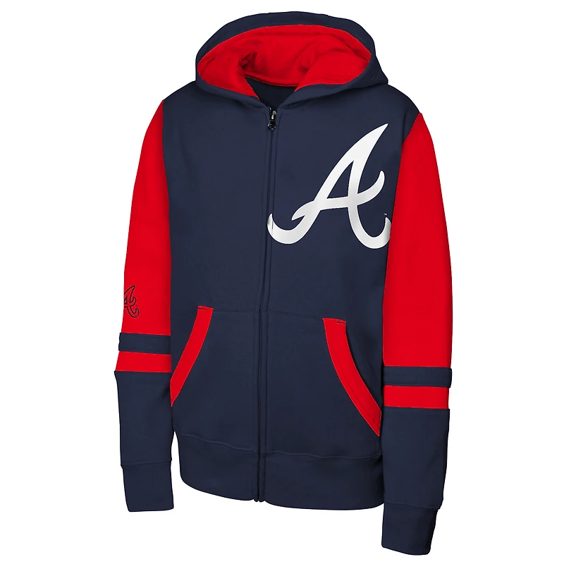 Sweat à capuche zippé bleu marine Atlanta Braves Stadium Colorblock pour homme