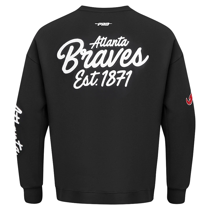Men's Pro Standard Black Atlanta Braves Paint The City Dropped Shoulder Pullover Sweatshirt