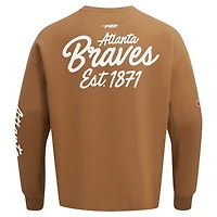 Men's Pro Standard Brown Atlanta Braves Paint The City Dropped Shoulder Pullover Sweatshirt