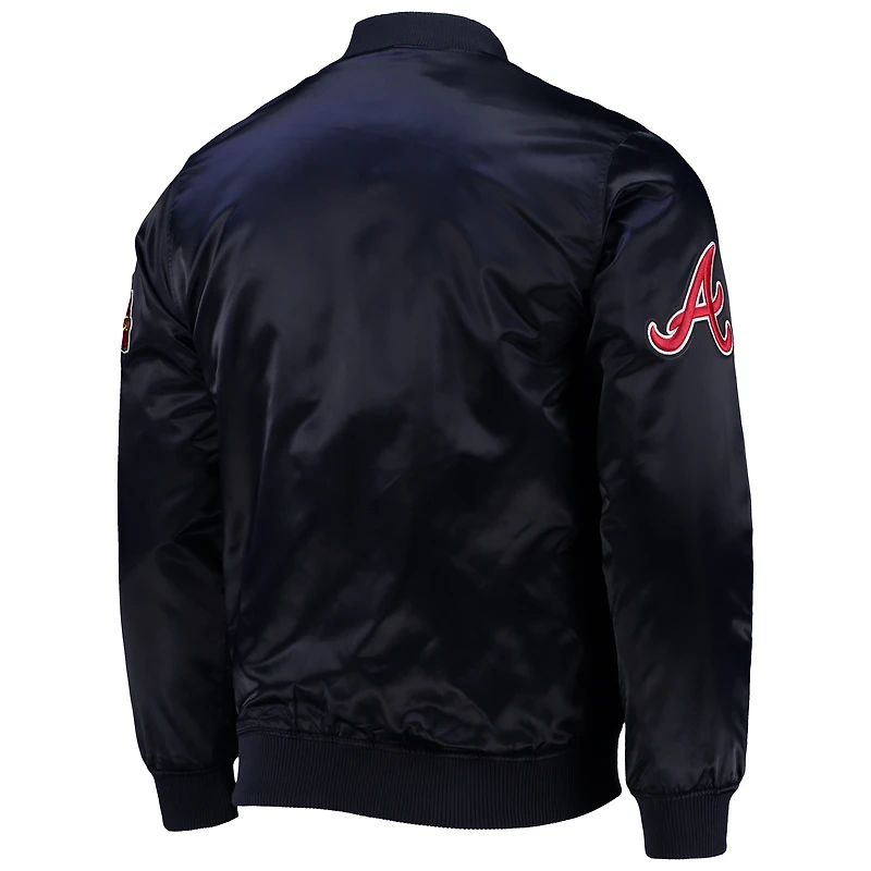 Men's Pro Standard Navy Atlanta Braves Wordmark Satin Full-Snap Jacket