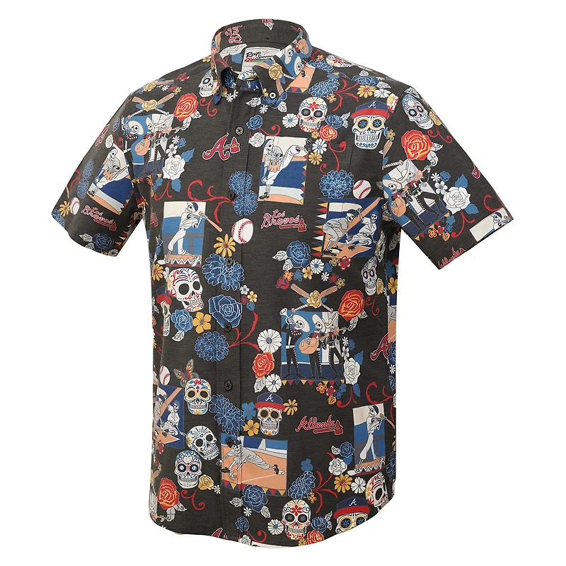 Men's Reyn Spooner Black Atlanta Braves Día De Los Muertos Tri-Blend Button-Down Shirt