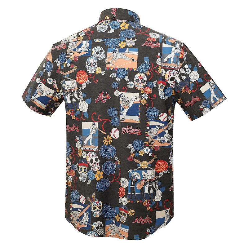 Chemise boutonnée tri-mélange Reyn Spooner noire des Atlanta Braves Día De Los Muertos pour hommes