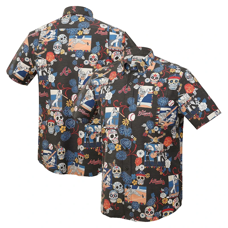 Men's Reyn Spooner Black Atlanta Braves Día De Los Muertos Tri-Blend Button-Down Shirt