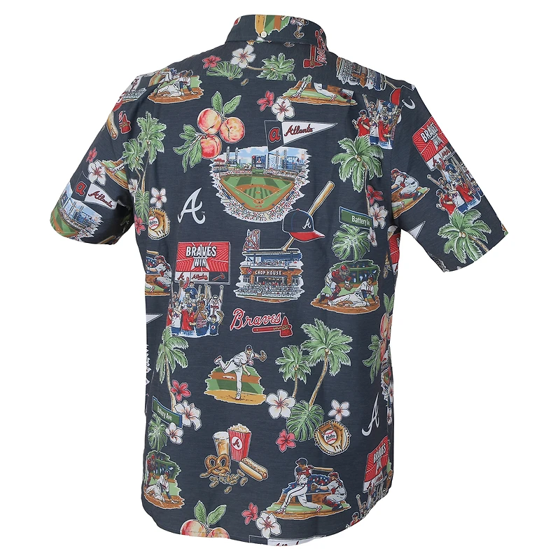 Chemise hawaïenne à boutons Reyn Spooner bleu marine Atlanta Braves pour homme, grandes tailles, performance Scenic Tri-Blend.