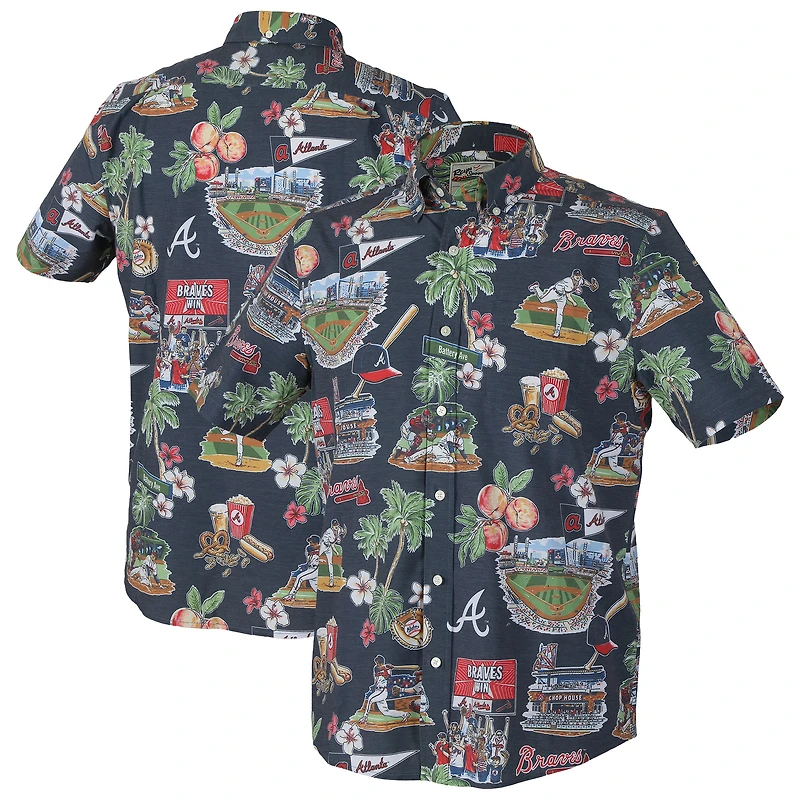 Chemise hawaïenne à boutons Reyn Spooner bleu marine Atlanta Braves pour homme, grandes tailles, performance Scenic Tri-Blend.
