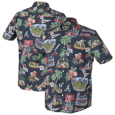 Chemise hawaïenne à boutons Reyn Spooner bleu marine Atlanta Braves pour homme, grandes tailles, performance Scenic Tri-Blend.