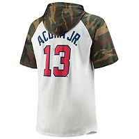 T-shirt à capuche raglan Ronald Acuna Jr. pour homme, blanc/camouflage Atlanta Braves Player Big & Tall
