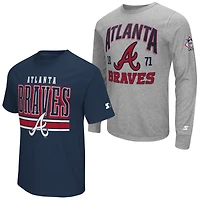Men's Starter  Heather Gray/Navy Atlanta Braves Two-Pack Long Sleeve & Short T-Shirt Set