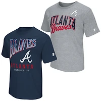 Lot de deux t-shirts Starter pour homme, bleu marine/gris chiné, Atlanta Braves