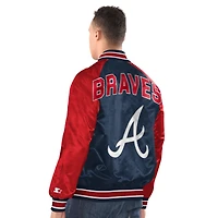Veste universitaire raglan Starter pour homme, bleu marine et rouge, Atlanta Braves.