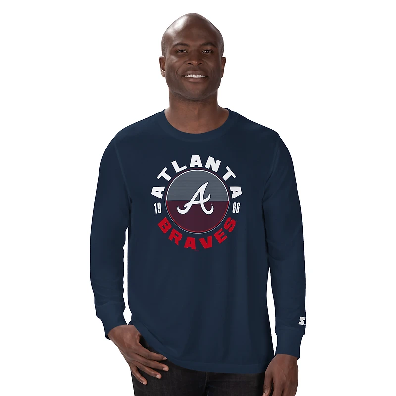T-shirt à manches longues bleu marine pour homme, motif mi-temps des Braves d'Atlanta