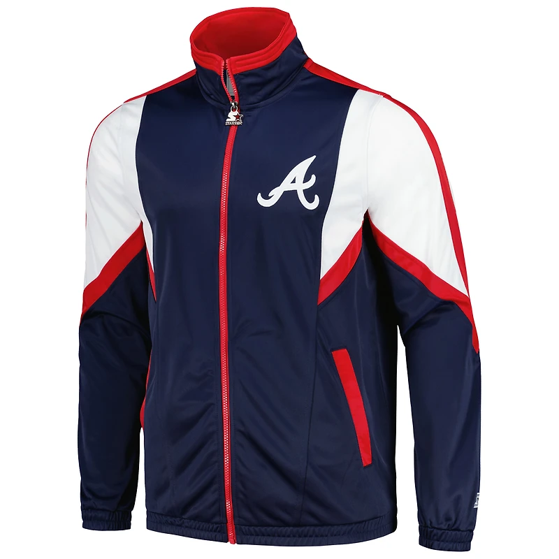 Men's Starter Navy Atlanta Braves Lead Runner Full-Zip Jacket
