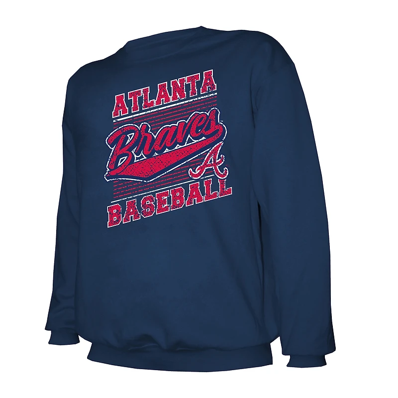 Men's Stitches Navy Atlanta Braves Lightweight Crew Sweatshirt