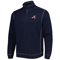 Sweat Tommy Bahama Blue Atlanta Braves Tobago Bay Tri-Blend Quarter-Zip Sweat-shirt pour homme