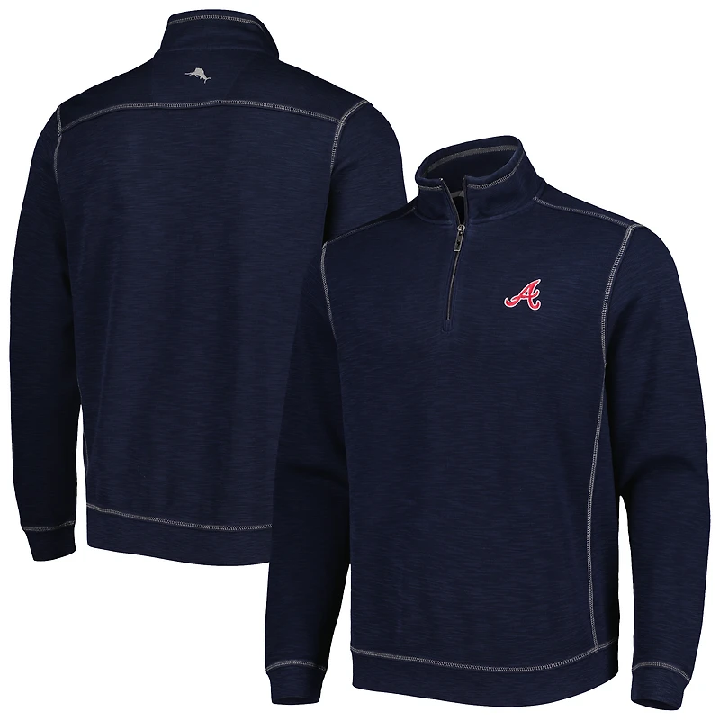 Sweat-shirt Tommy Bahama bleu Atlanta Braves Tobago Bay à col zippé pour homme