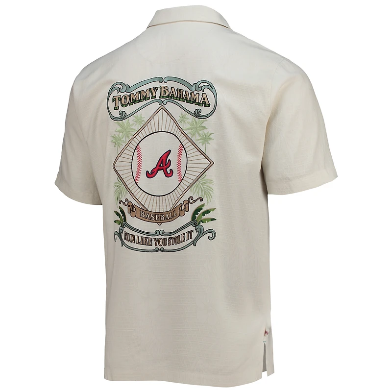 Men's Tommy Bahama Cream Atlanta Braves Baseball Camp Button-Up Shirt