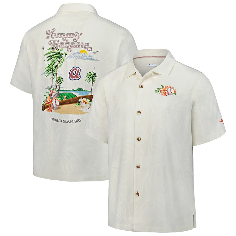 Men's Tommy Bahama Cream Atlanta Braves Cooperstown Collection Grand Slam Bay Camp Button-Up Silk Shirt